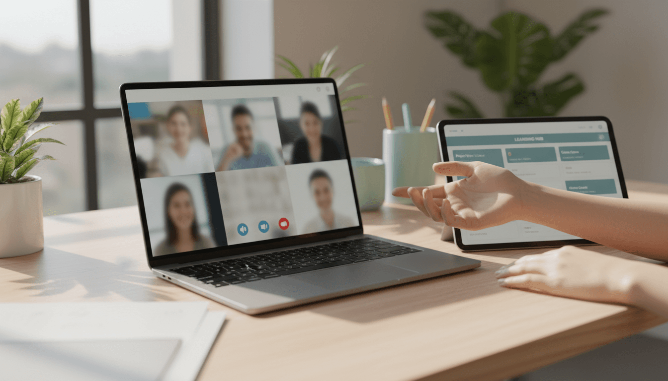 Homeschool technology consultant setting up learning platforms on laptop and tablet