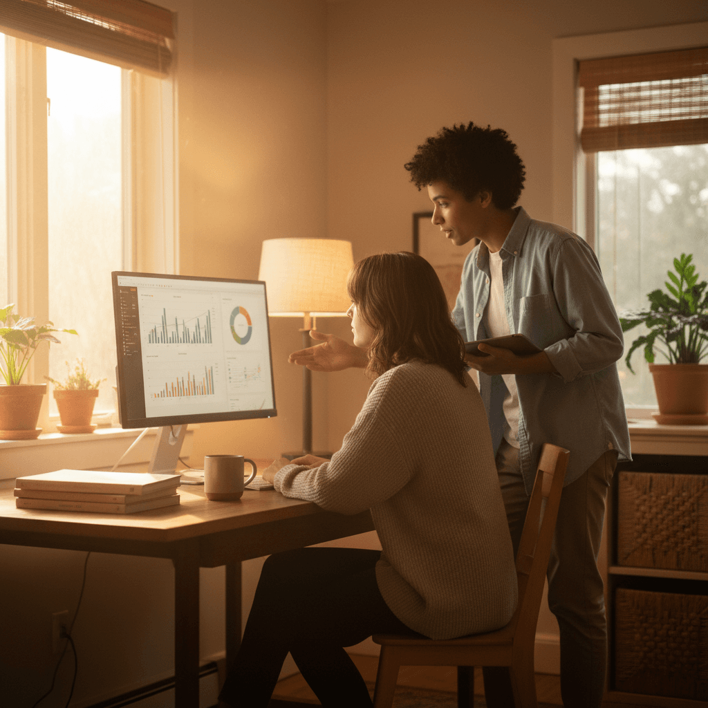 Educator consulting with parent about digital learning platform setup