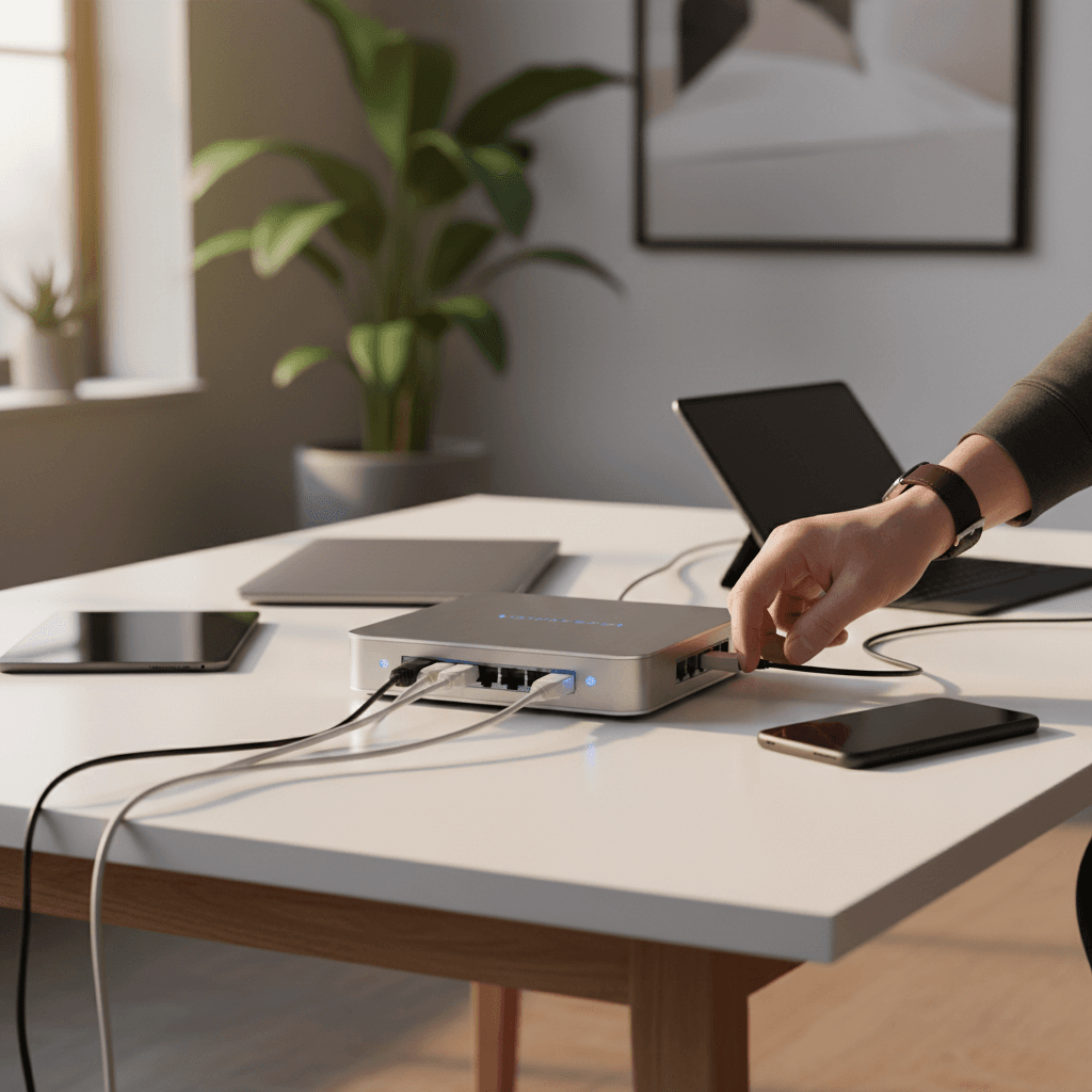 Home network setup with connected devices and router